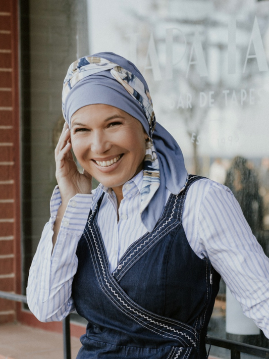 Felice Sjaal Mutsje Alma Print - chemo sjaaltje - alopecia hoofddoekje | blauw multi