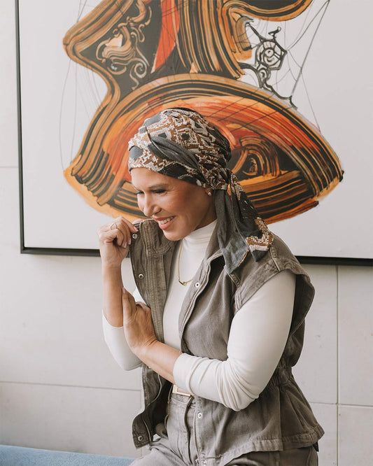 Felice Sjaal Mutsje Doris Print - chemo sjaaltje - alopecia hoofddoekje | multi