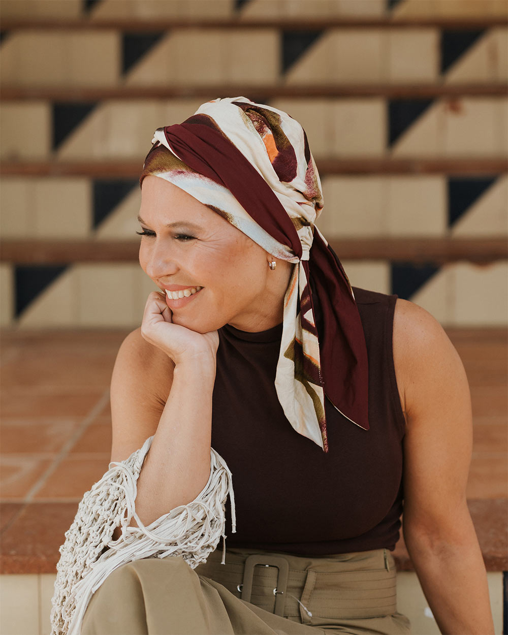 Felice Sjaal Mutsje Doris Print - chemo sjaaltje - alopecia hoofddoekje | multi