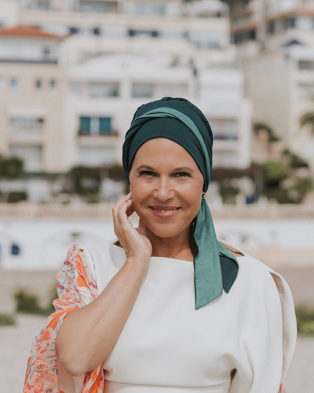 Felice Sjaal Mutsje Doris Print - chemo sjaaltje - alopecia hoofddoekje | groen